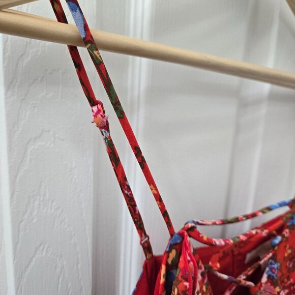 Wayf Maxi Dress Women Small Red Ditzy floral Lace up Slit Back Zip Party Wedding - Picture 7 of 16